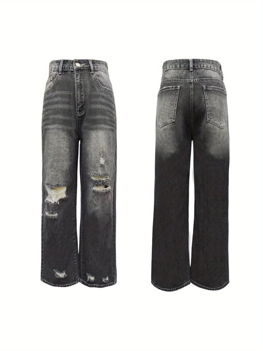 women’s high-waisted straight-leg ripped jeans.