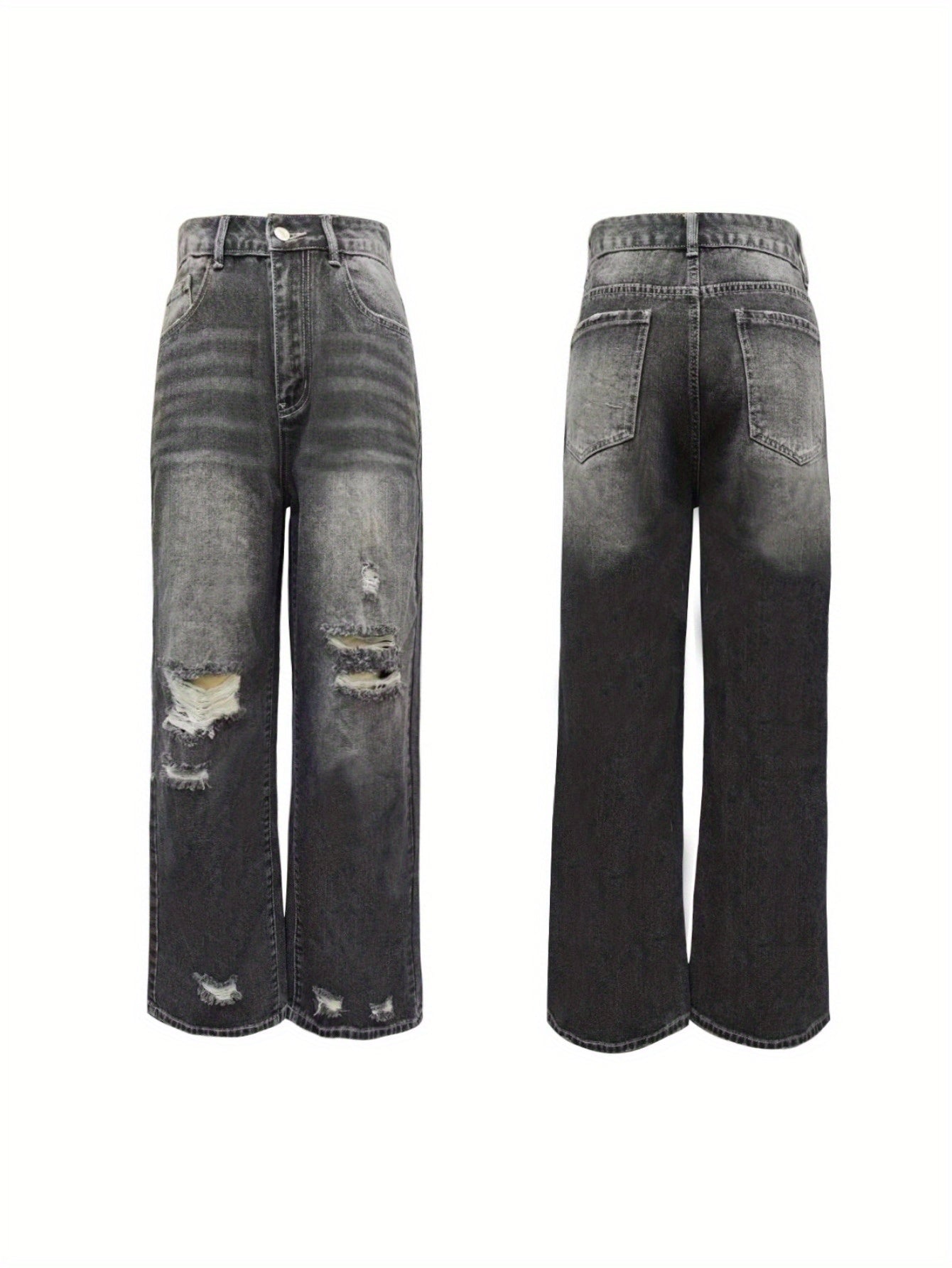 women’s high-waisted straight-leg ripped jeans.