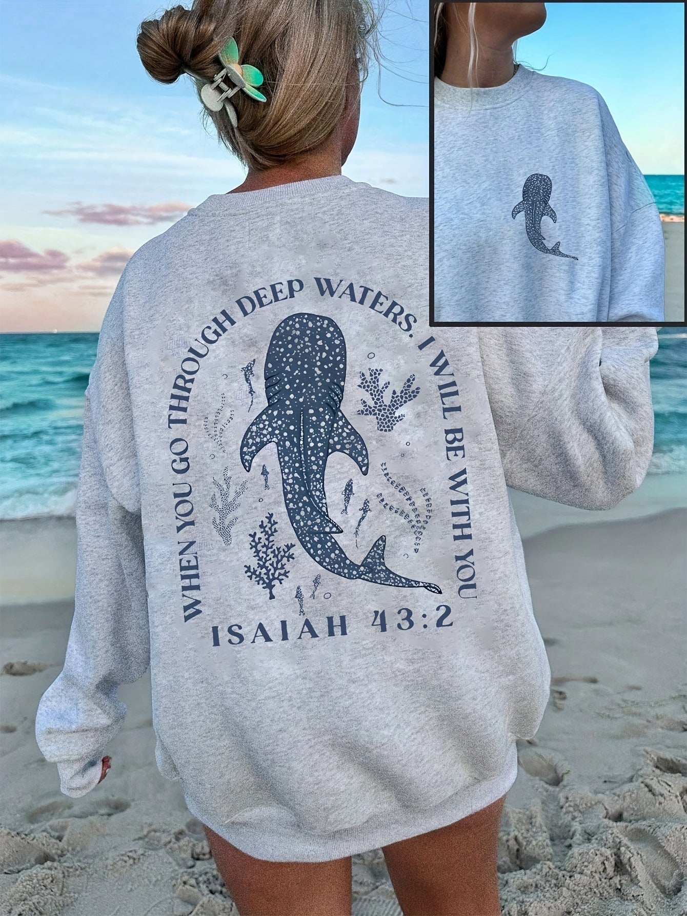 Women's gray sweatshirt with whale shark print
