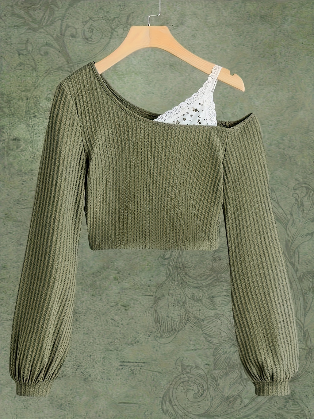 Long-sleeve cropped top with exposed shoulder