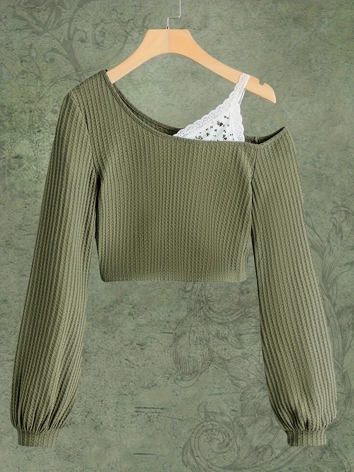 Long-sleeve cropped top with exposed shoulder