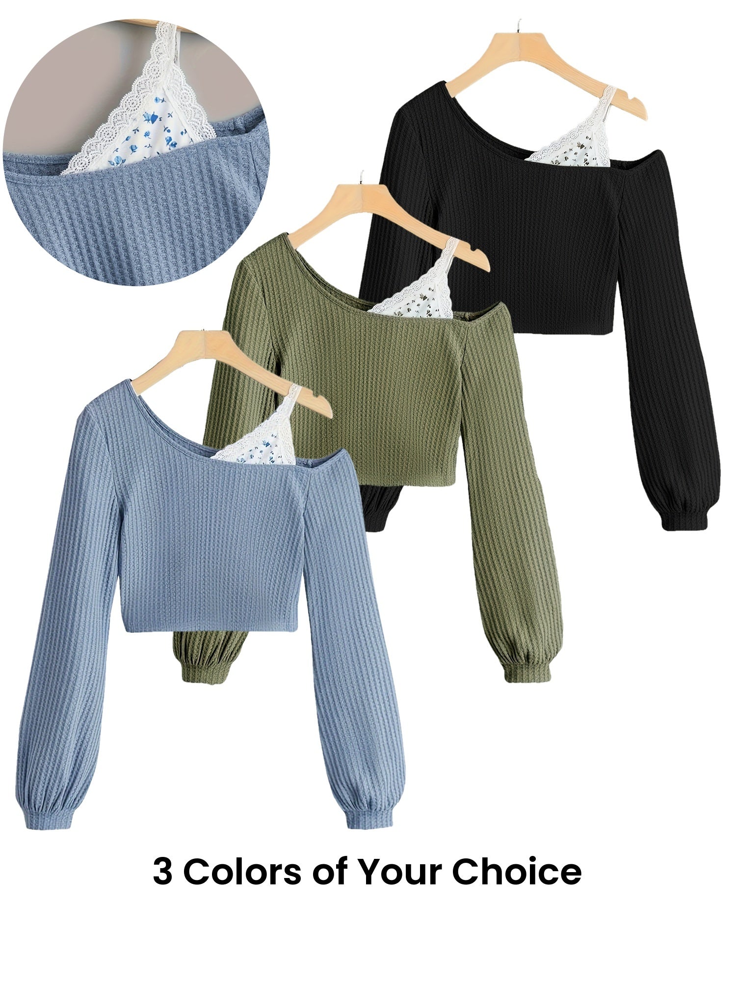 Long-sleeve cropped top with exposed shoulder