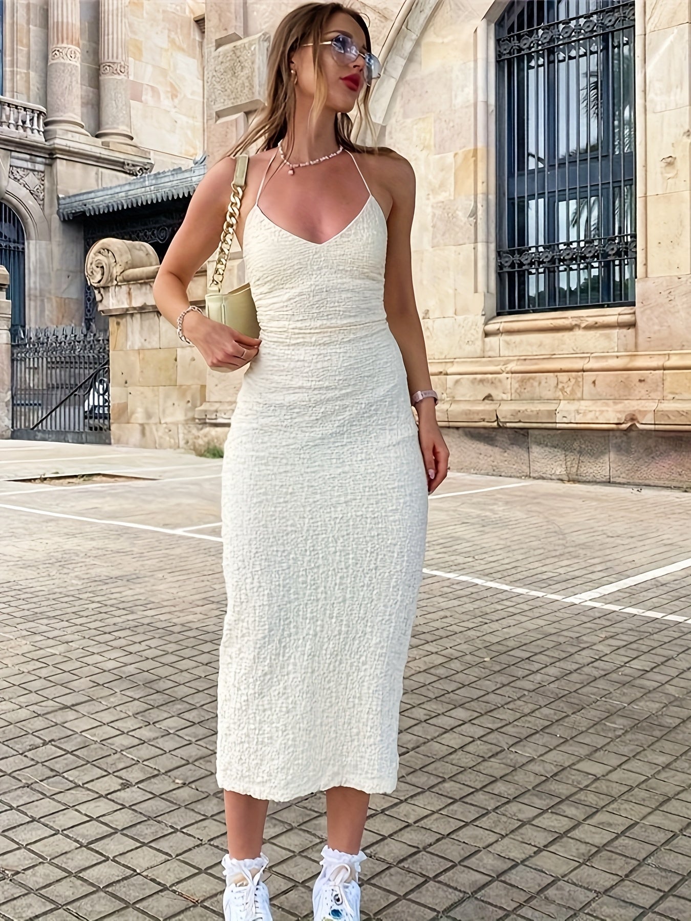 Sexy women’s off-shoulder deep V-neck dress
