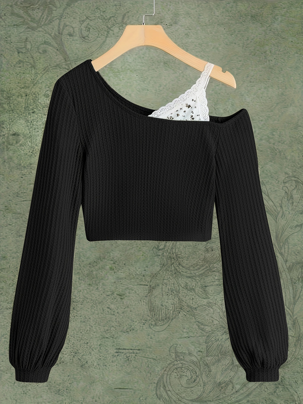 Long-sleeve cropped top with exposed shoulder