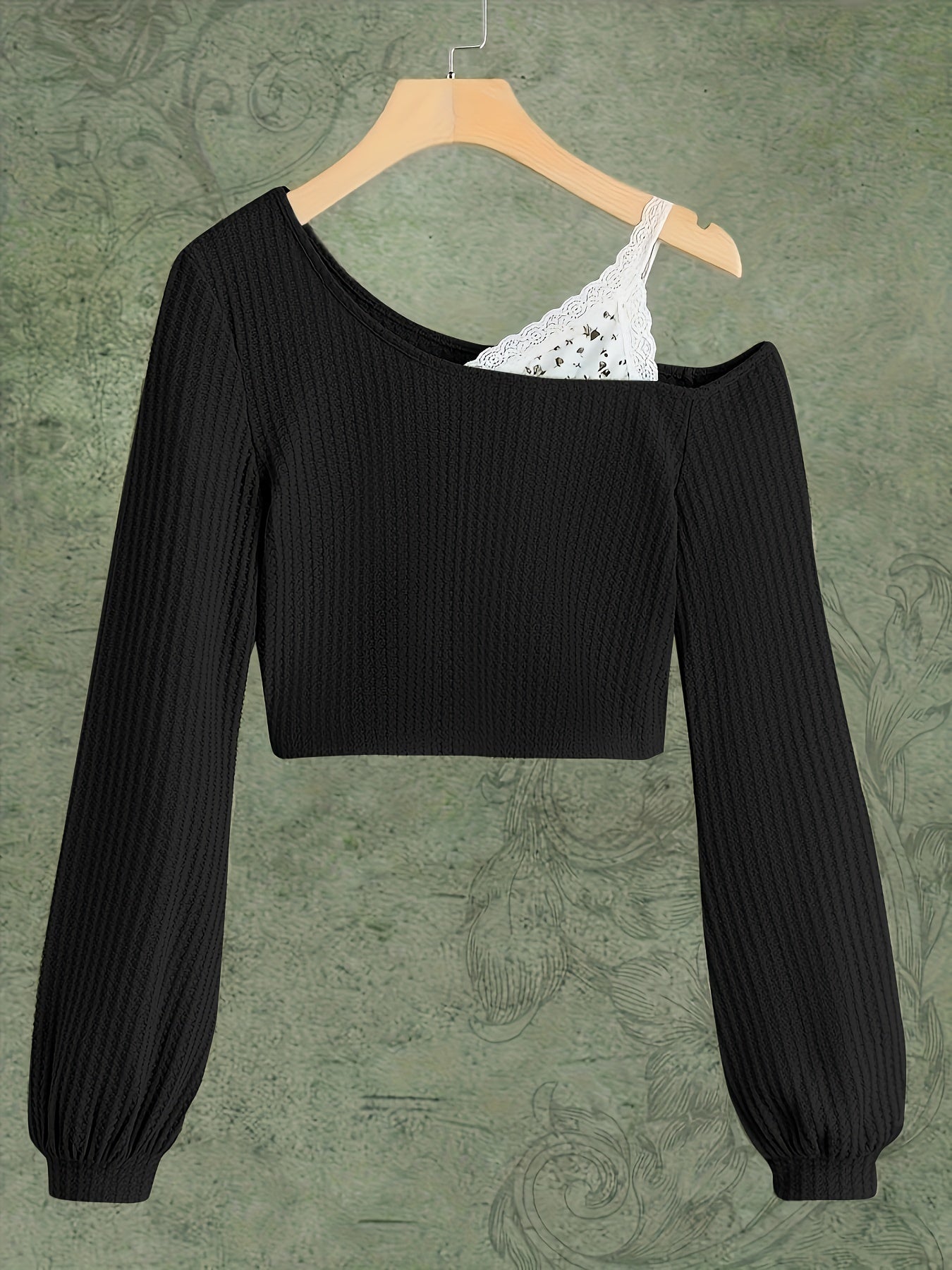 Long-sleeve cropped top with exposed shoulder