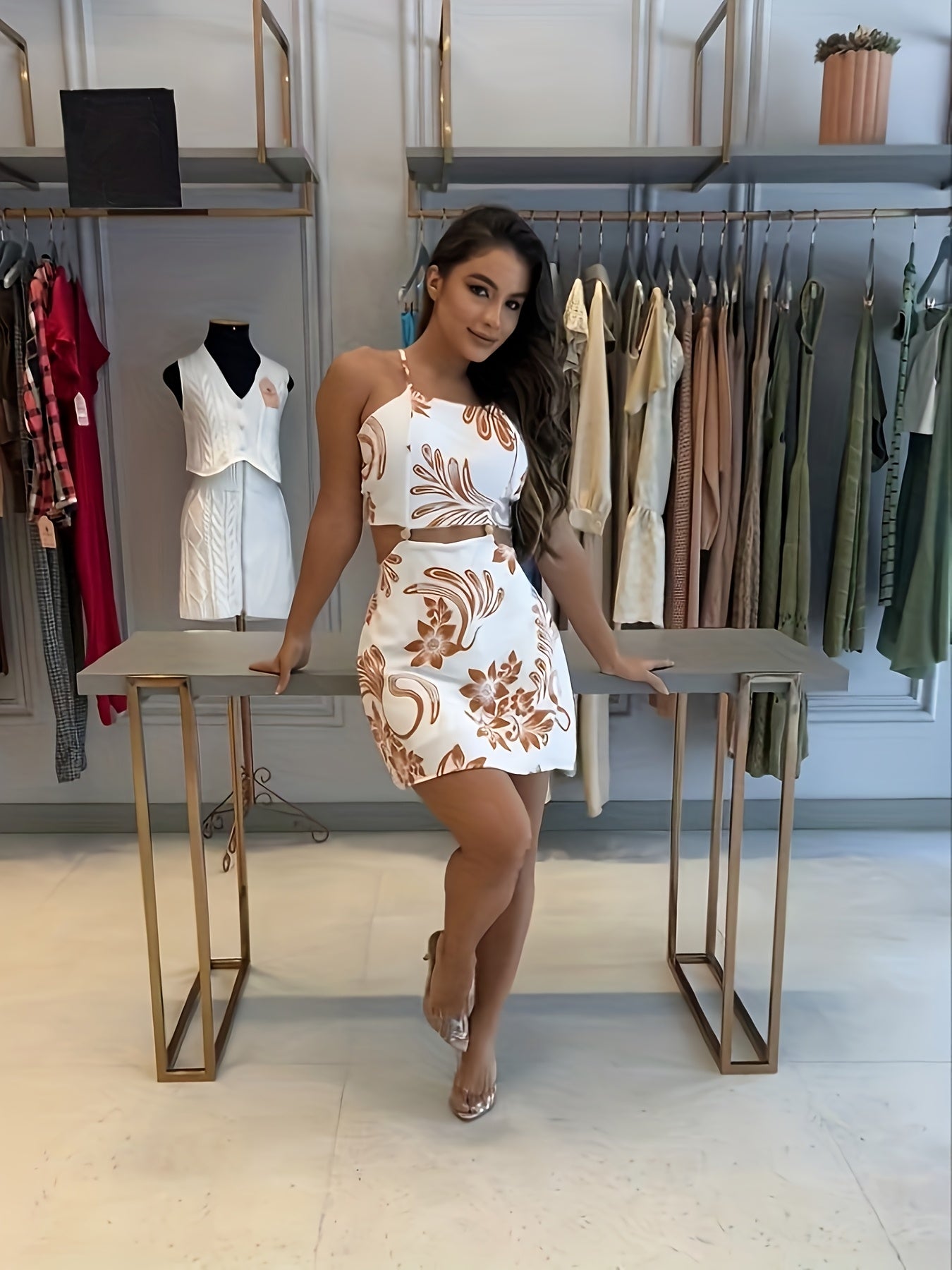 Women’s tropical leaf print beach dress