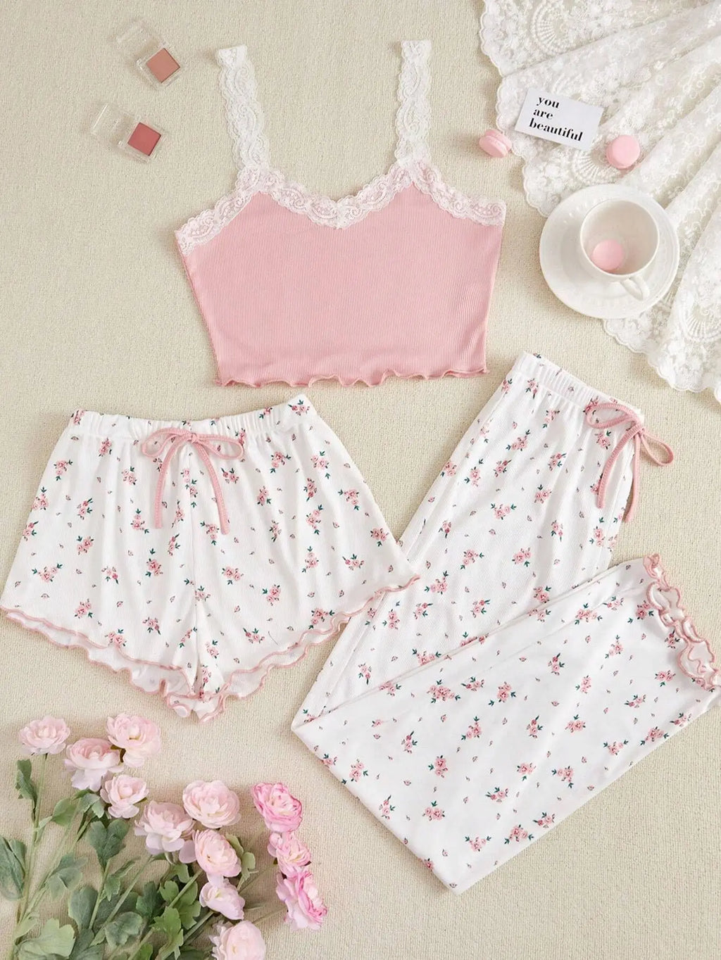 Three Piece Pajamas Set Women's Casual Sleepwear