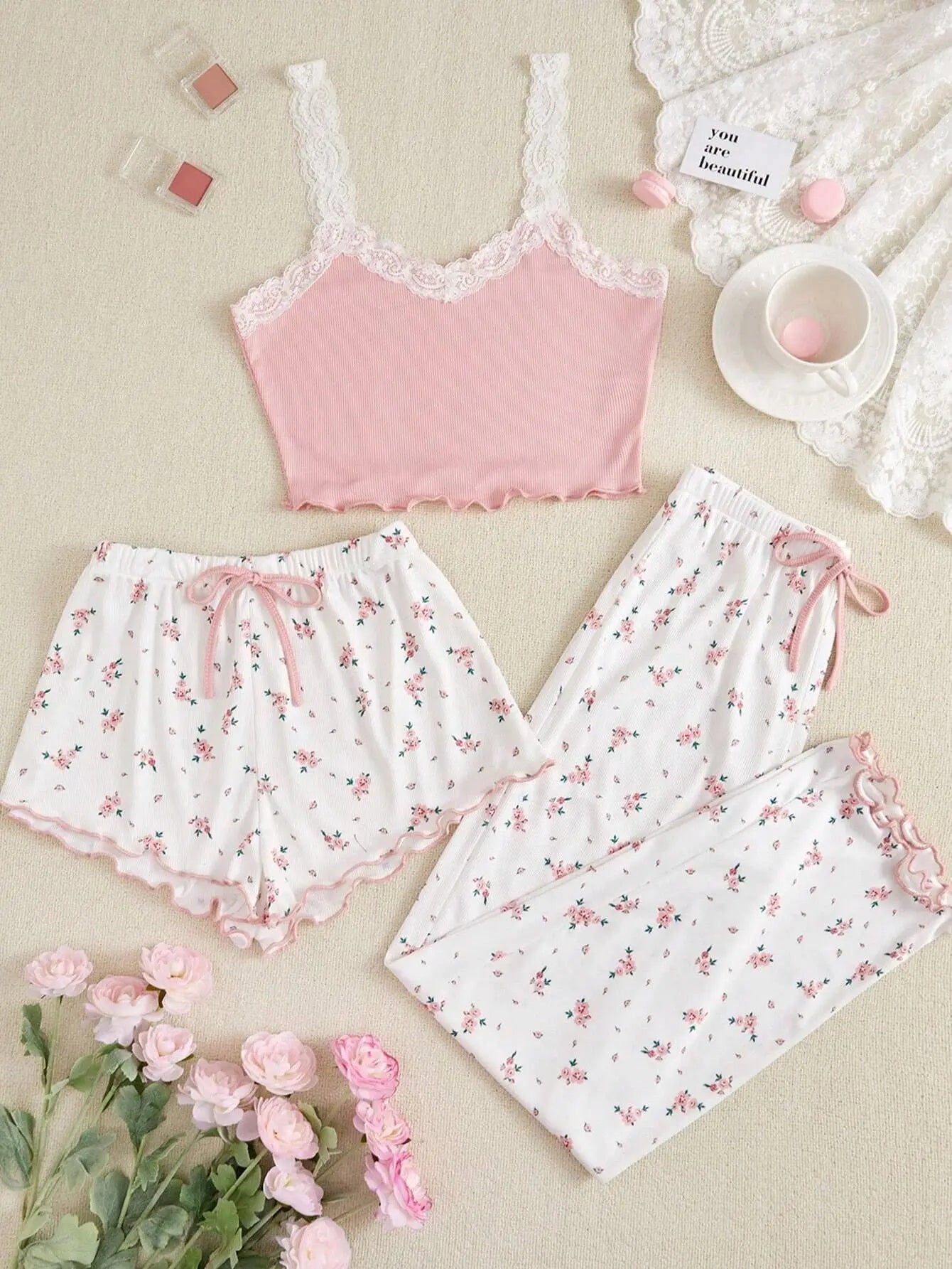 Three Piece Pajamas Set Women's Casual Sleepwear