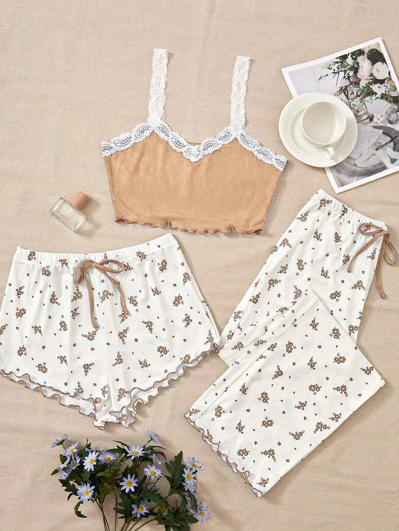 Three Piece Pajamas Set Women's Casual Sleepwear