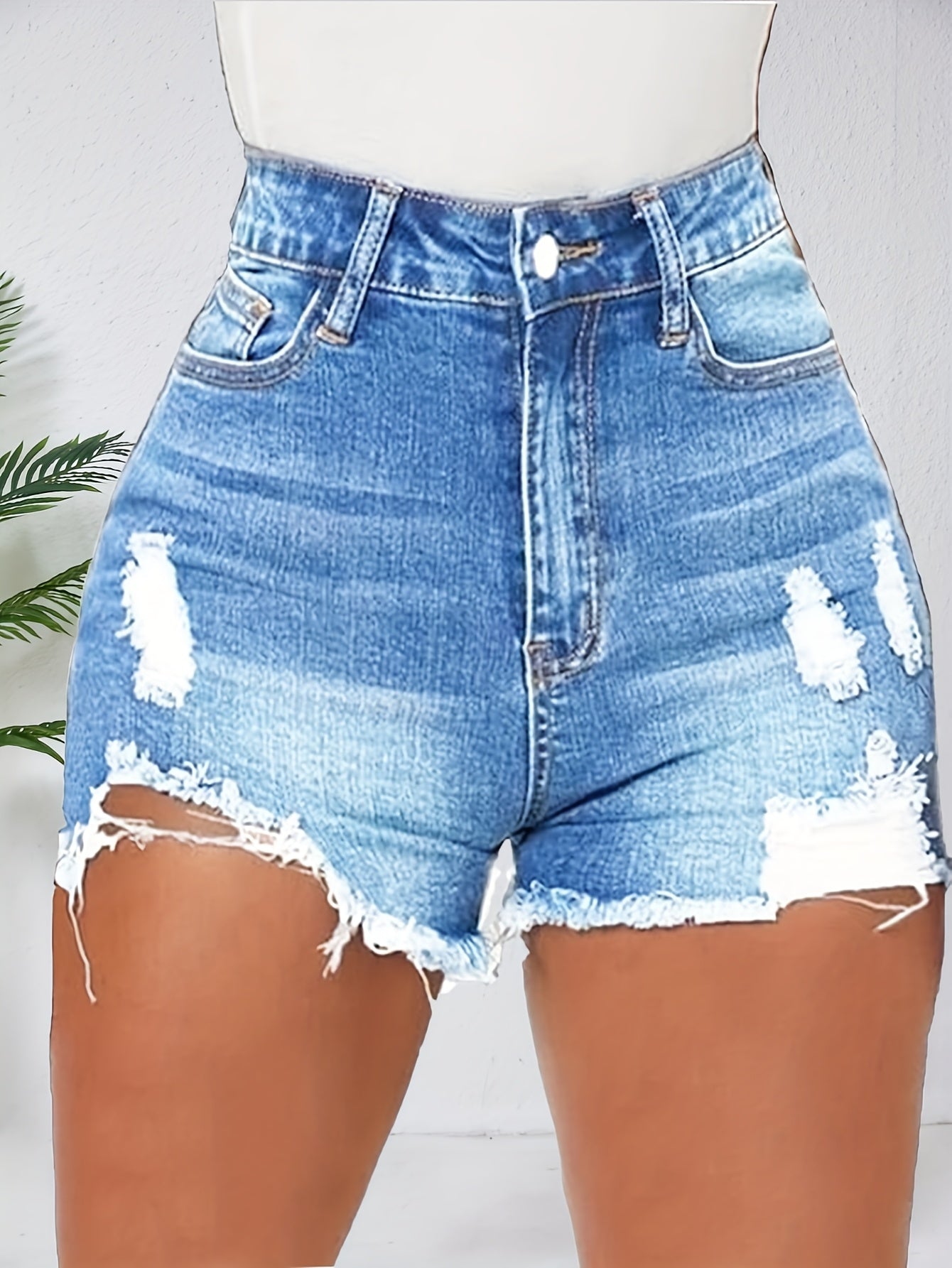 High Waisted Stretch Ripped Jeans for Women