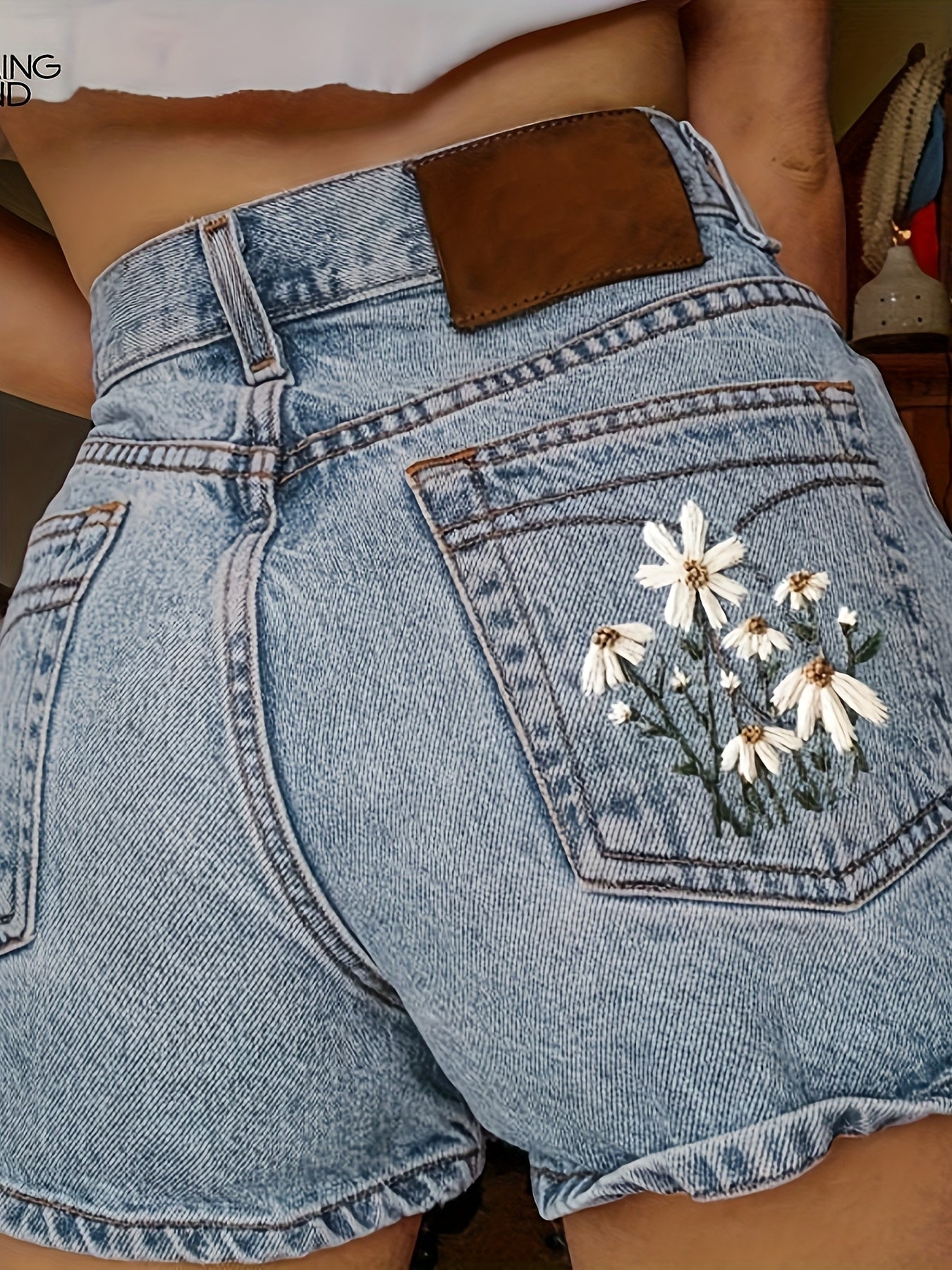 Floral denim shorts