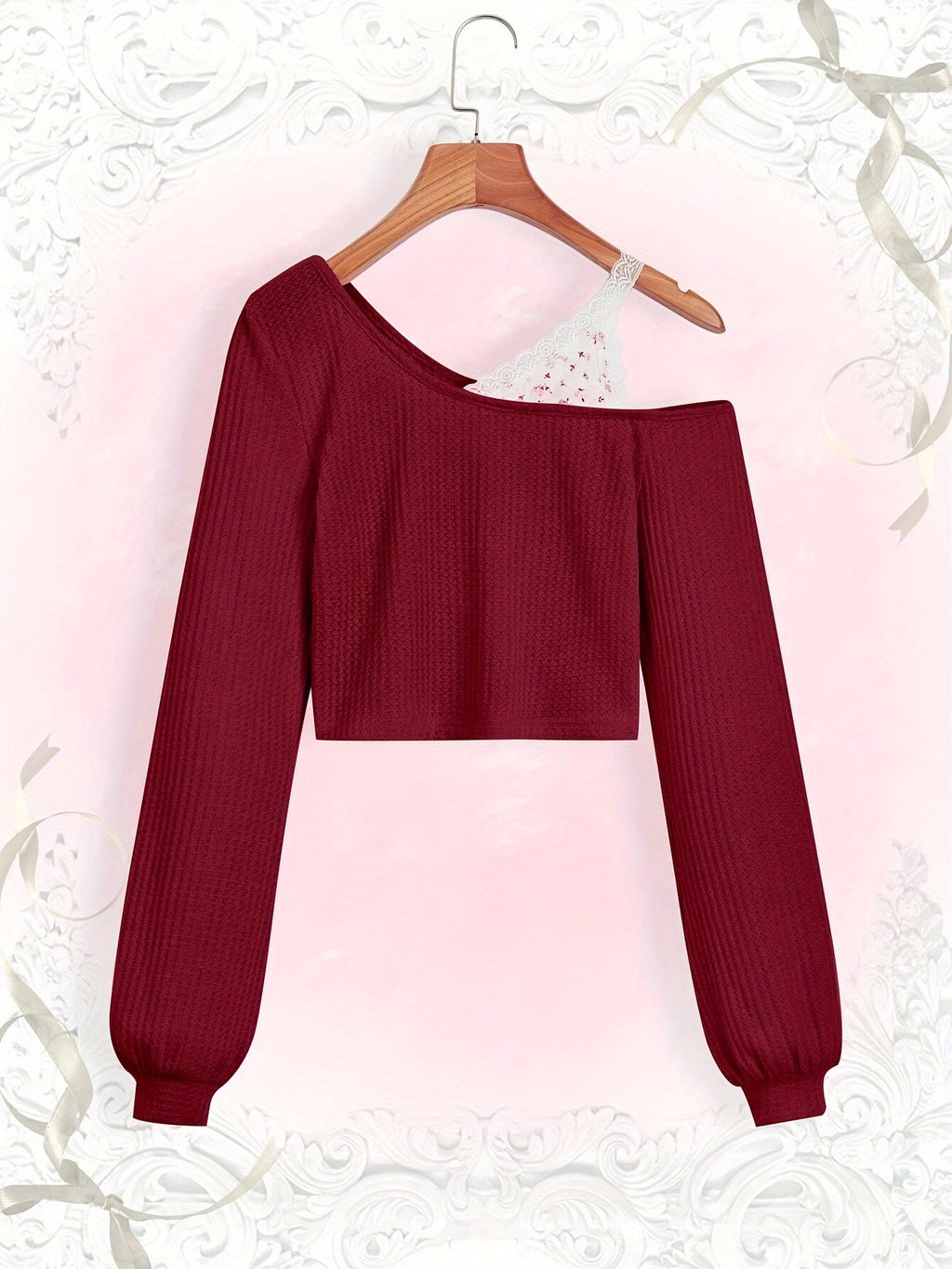 Long-sleeve cropped top with exposed shoulder