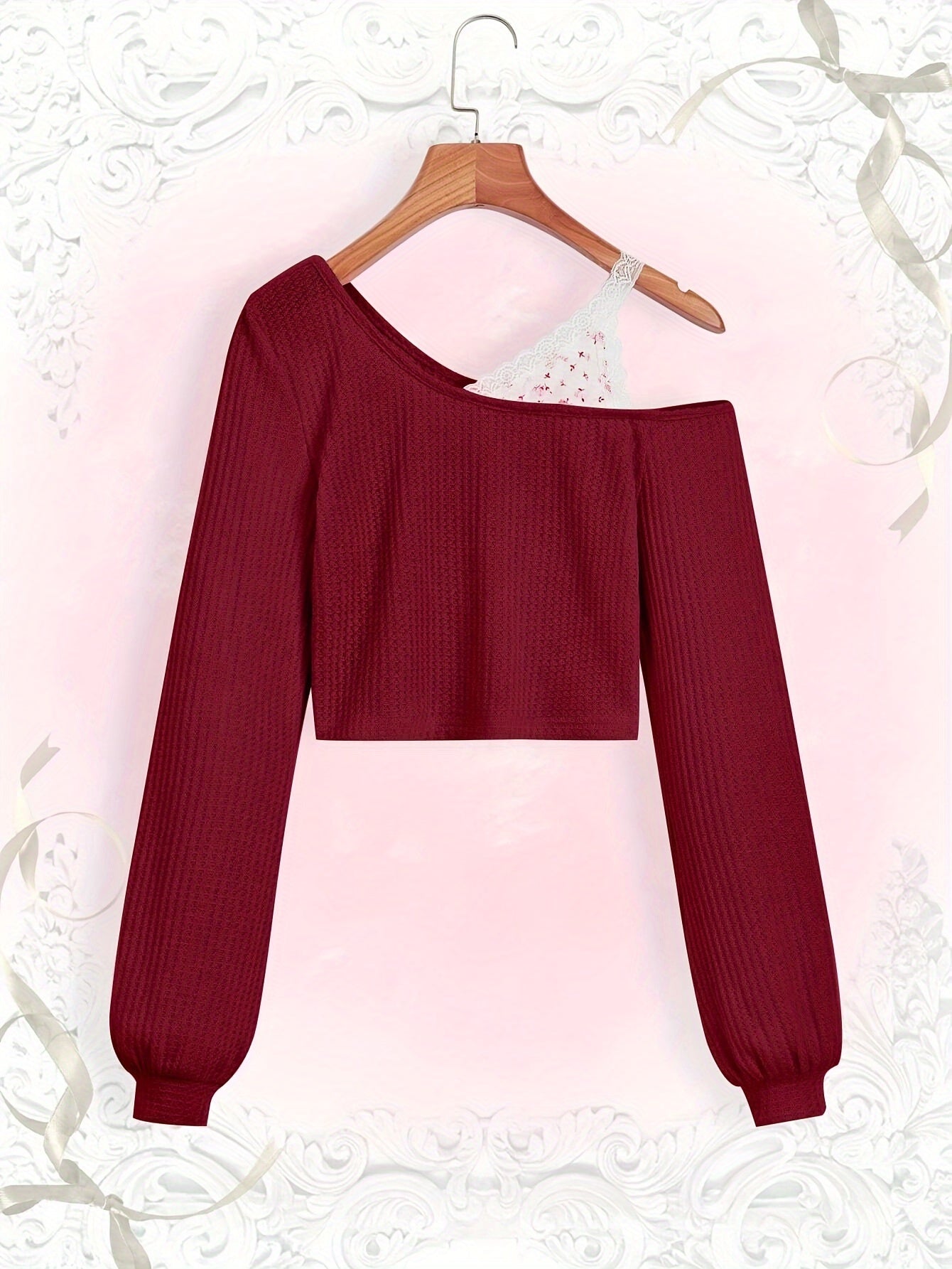 Long-sleeve cropped top with exposed shoulder