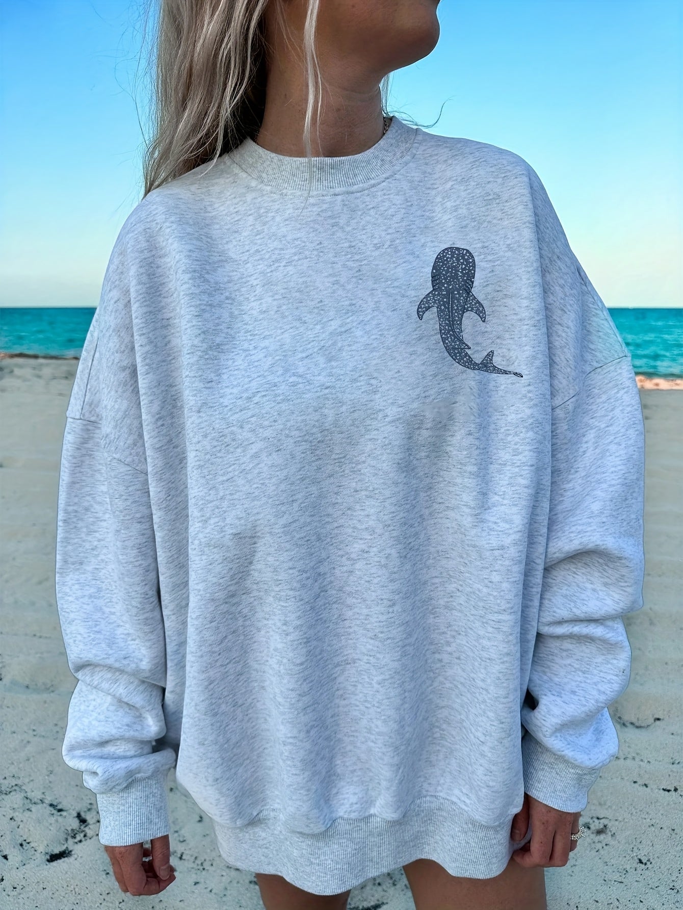 Women's gray sweatshirt with whale shark print