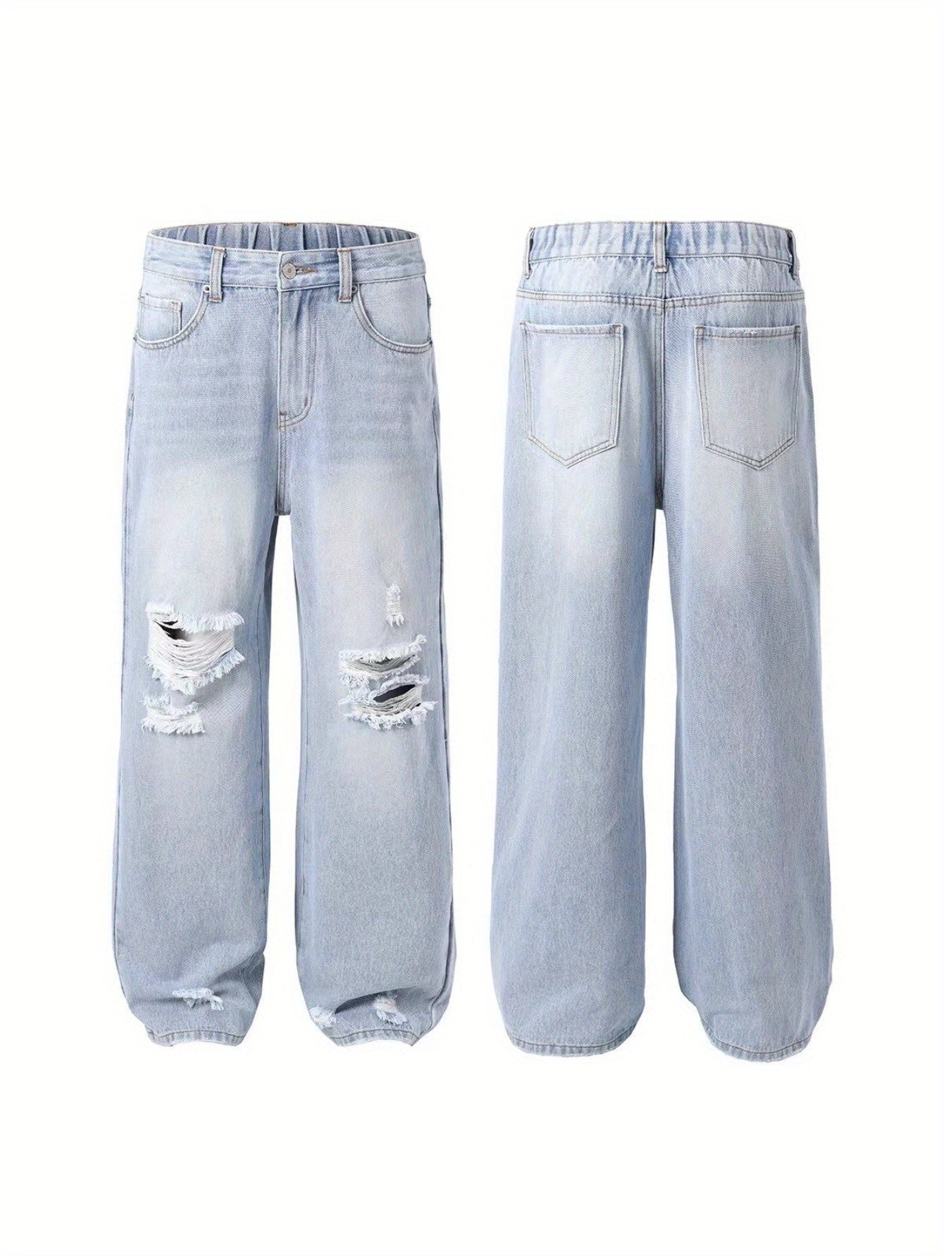women’s high-waisted straight-leg ripped jeans.