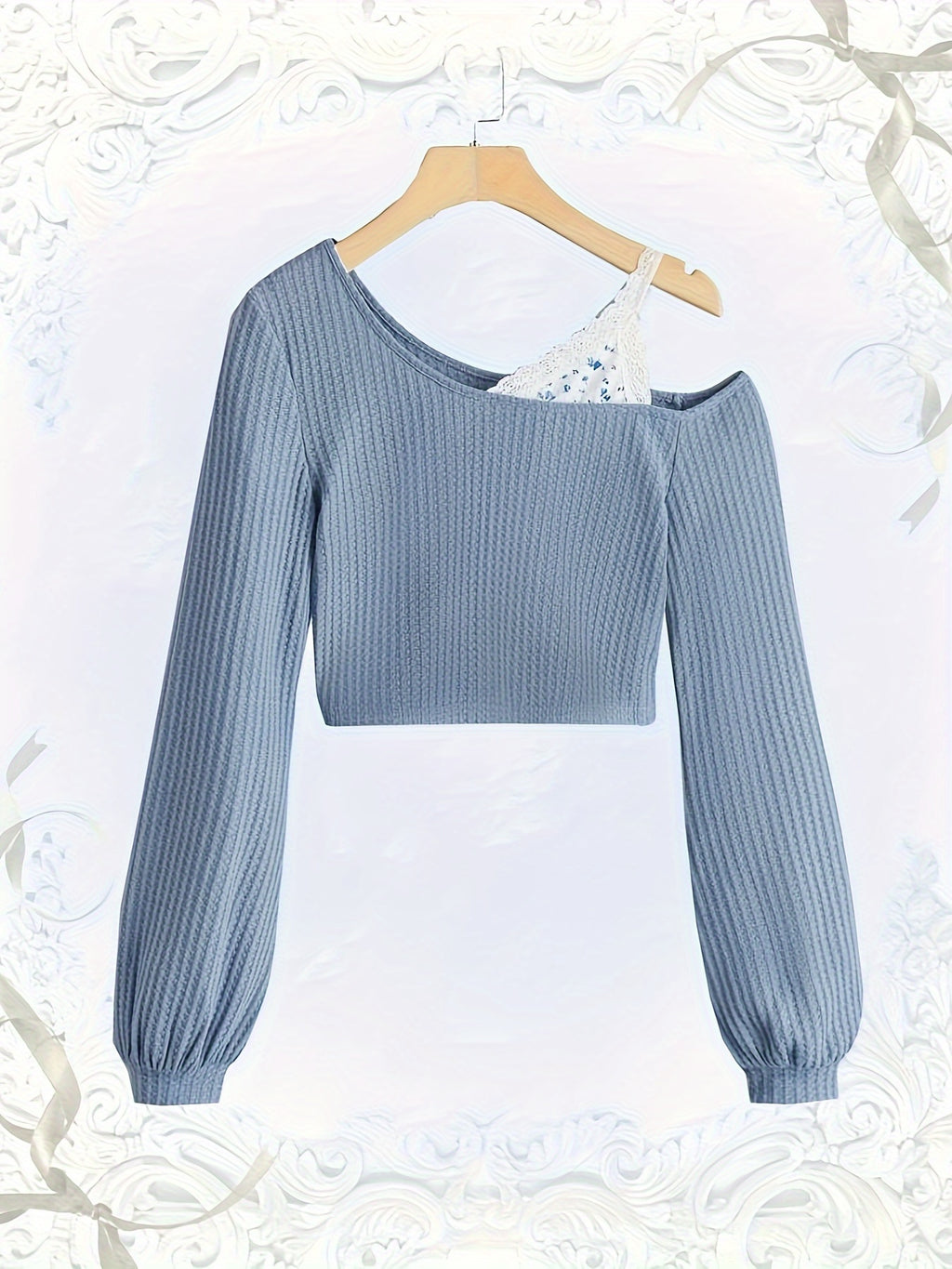 Long-sleeve cropped top with exposed shoulder