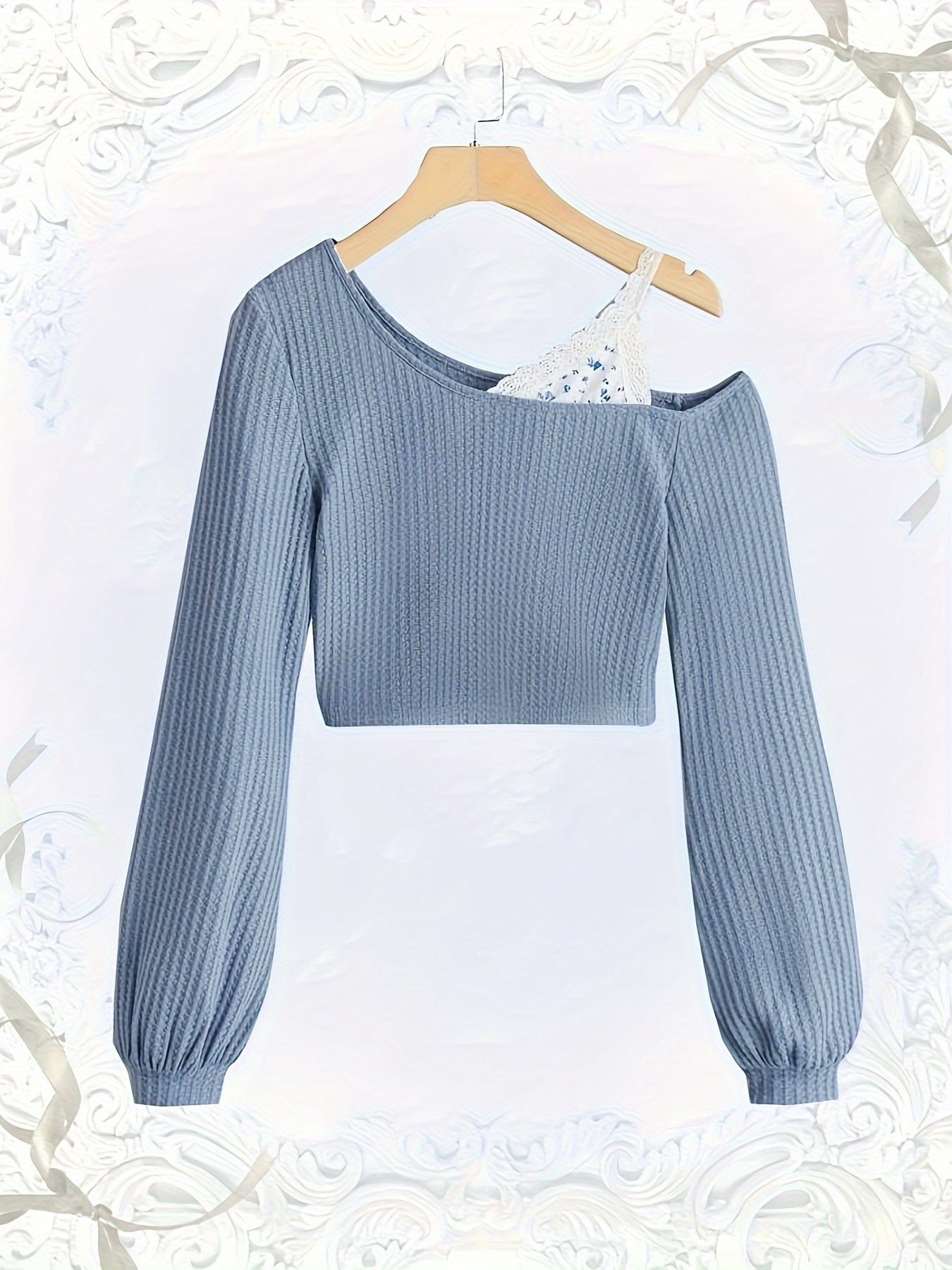 Long-sleeve cropped top with exposed shoulder